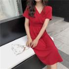 Plain High-waist Midi A-line Dress