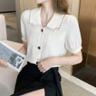 Short-sleeve Peter Pan-collar Chiffon Blouse