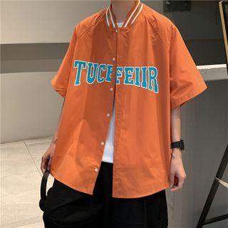 Elbow-sleeve Lettering Baseball Shirt