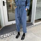 Corduroy Long-sleeve Jumpsuit Blue - One Size