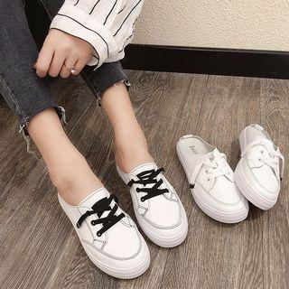 Faux Leather Lace Up Mules