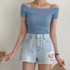 Off-shoulder Stripe Crop T-shirt