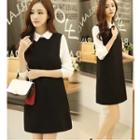 Mock Two Piece Long Sleeve Collared Mini Dress
