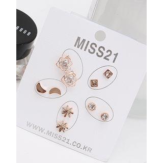 Rose / Square / Round / Flower / Crescent Ear Stud Set (10 Pcs)