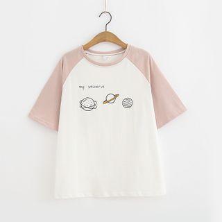 Planet Print Raglan Short-sleeve T-shirt