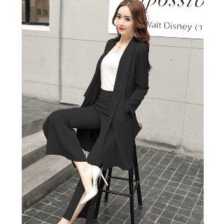 Set: Long-sleeve Long Jacket + Wide-leg Pants