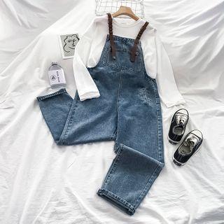 Long-sleeve T-shirt / Wide-leg Denim Jumper Pants