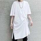 Plain Short-sleeve Twist Slit-hem T-shirt