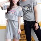 Couple Matching Short-sleeve Print T-shirt / Sleeveless Dress