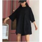 3/4-sleeve Plain T-shirt Dress