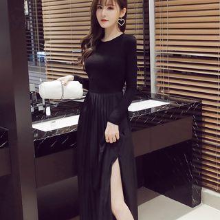 Long-sleeve Cutout Slit-hem Dress
