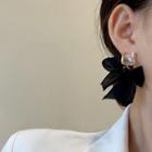 Square Rhinestone Bow Dangle Earring A389 - 1 Pair - Black - One Size