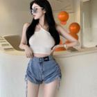 High-waist Drawstring Denim Hot Pants