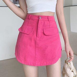 High-waist Cargo Denim Mini Skirt