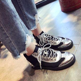 High-top Panel Studded Lace-up Sneakers