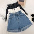 Paperbag Denim Shorts