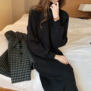 Mock-turtleneck Midi Sweater Dress Black - One Size