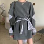 Set: Striped Detail Shawl + Sweatshirt Dress