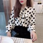 Long Sleeve Tie-neck Dot Blouse