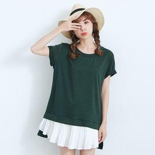 Short-sleeve Pleated-hem Panel Top