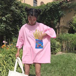 Fries Print 3/4 Sleeve T-shirt Dress