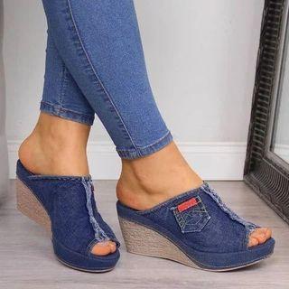 Denim Wedge-heel Sandals