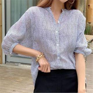 Mandarin-collar Pinstriped Dip-back Shirt