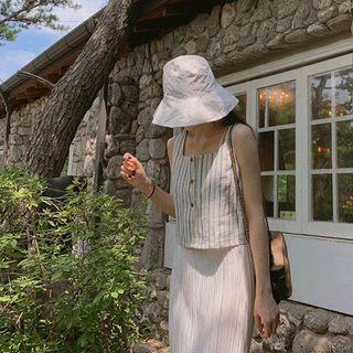 Button-trim Stripe Linen Camsiole Top