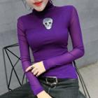 Turtleneck Skull Sequined Long-sleeve T-shirt