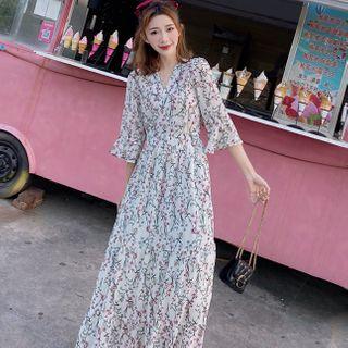 3/4-sleeve Chiffon Maxi Dress