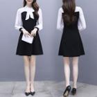 Long-sleeve Mock Two-piece Chiffon A-line Mini Dress