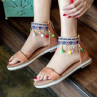 Pom Pom Dangling Cuffed Sandal