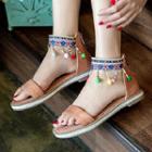 Pom Pom Dangling Cuffed Sandal