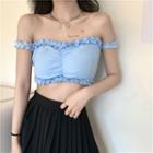 Off-shoulder Ruffled Trim Knit Cropped Top