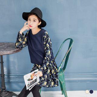Floral Print 2fer Dress With Vent