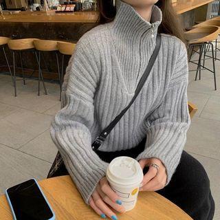Ribbed Knit Half-zip Sweater