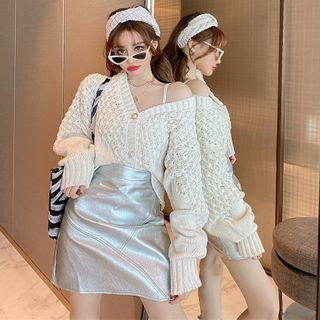 Mini A-line Skirt / Cable-knit Cardigan