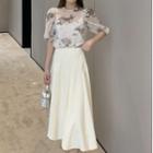 Short-sleeve Blouse / Camisole Top / Midi A-line Skirt