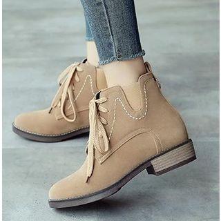 Block Heel Stitched Lace-up Short Boots