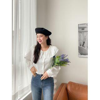 Plus Size Shirred Puritan-collar Blouse
