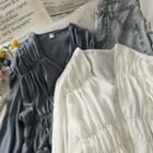Puff-sleeve Ruched V-neck Shirt