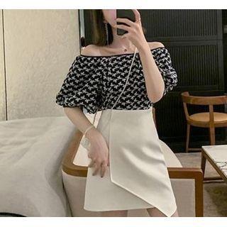 Set: Short-sleeve Star Print Top + Skirt