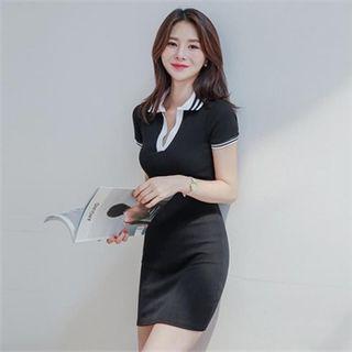 Open-placket Contrast-trim Polo Dress