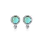 Sterling Silver Simple And Fashion Geometric Round Stud Earrings With Turquoise And Cubic Zirconia Silver - One Size