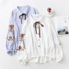 Tie-neck Flower Embroidered Blouse