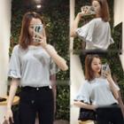 Frill Trim Elbow Sleeve T-shirt