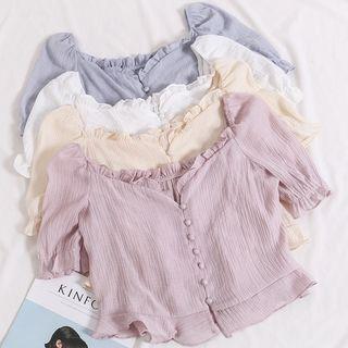 Boatneck Ruffled-trim Cropped T-shirt