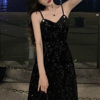 Spaghetti Strap Star Print Midi A-line Dress