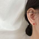 925 Sterling Silver Square Faux Crystal Earring 1 Pair - Red - One Size