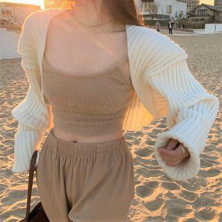 Cardigan / Wide-leg Pants / Spaghetti Strap Knit Top